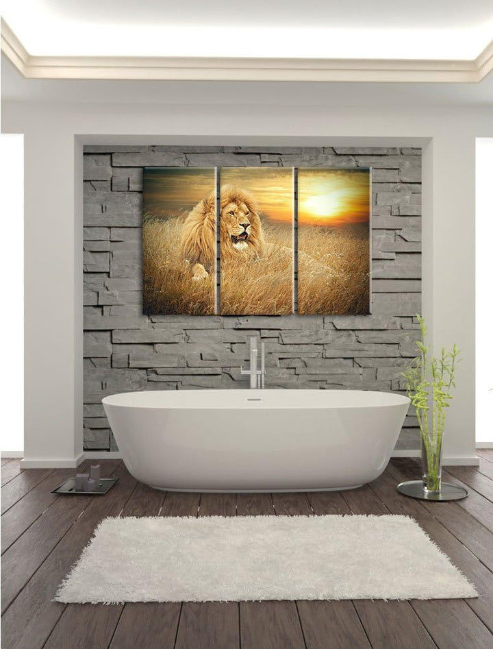 Pixxprint mächtiger Löwe als Leinwandbild/Grösse: 3 Teilig (120x80 cm) cm/Wandbild/Kunstdruck/fertig