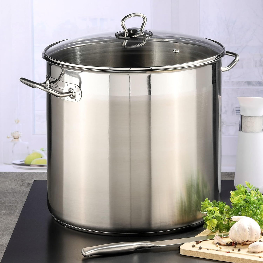 XL Edelstahl Kochtopf mit Glas Deckel - 15 L / 28 x 25 cm - Universal Topf mit Aluminium Kapselboden