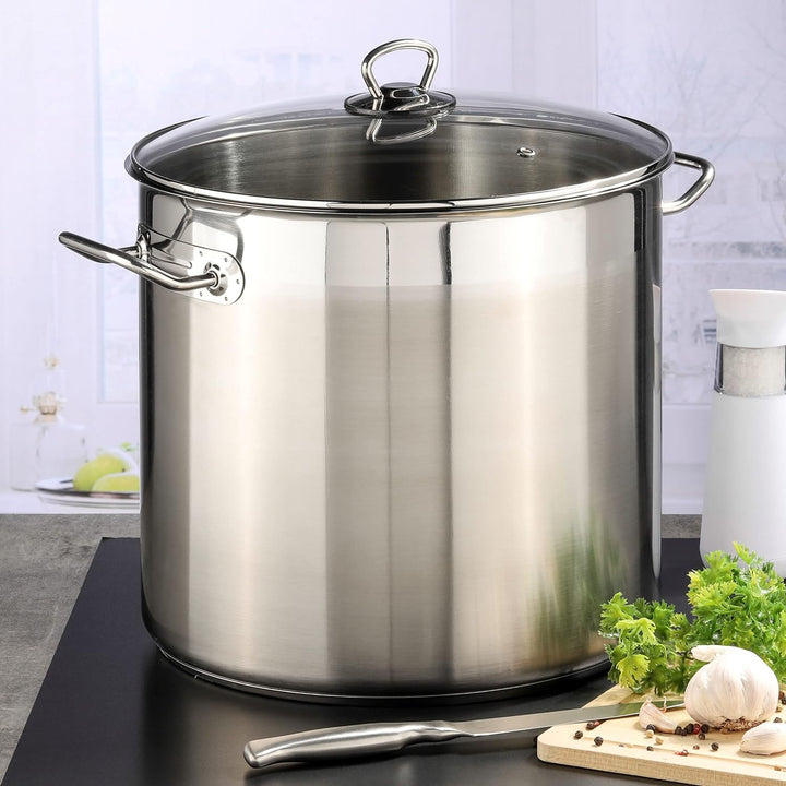 XL Edelstahl Kochtopf mit Glas Deckel - 15 L / 28 x 25 cm - Universal Topf mit Aluminium Kapselboden