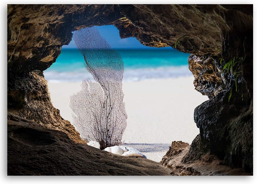 Feeby Leinwandbild XXL 3D Illusion Wandbild Kunst Strand Beige 120x80 cm Leinwandbild 120x80 cm Beig