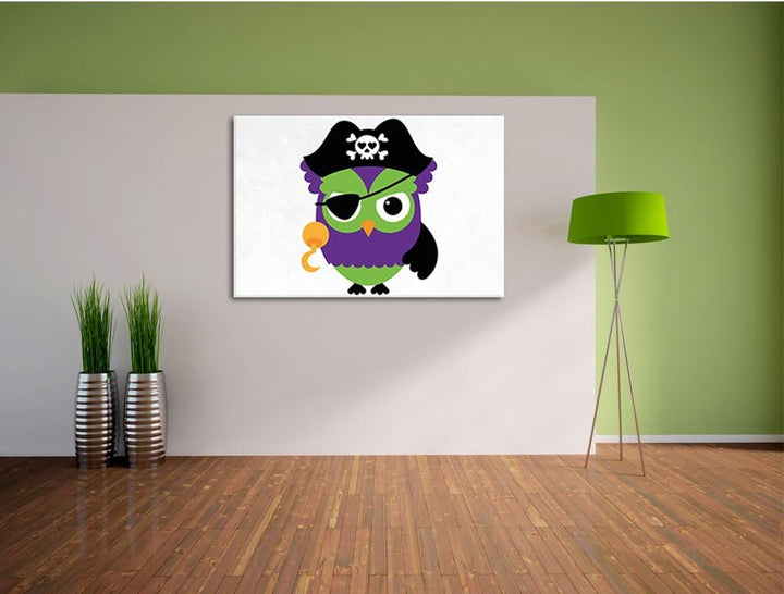 Lustige Piraten Eule weiss, Format: 100x70 auf Leinwand, XXL riesige Bilder fertig gerahmt mit Keilr