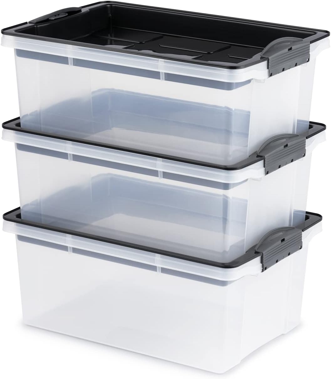 Jive Dome 3er-Set Aufbewahrungsbox 38l mit Deckel, Kunststoff (PP) BPA-frei, dunkelgrau/transparent,