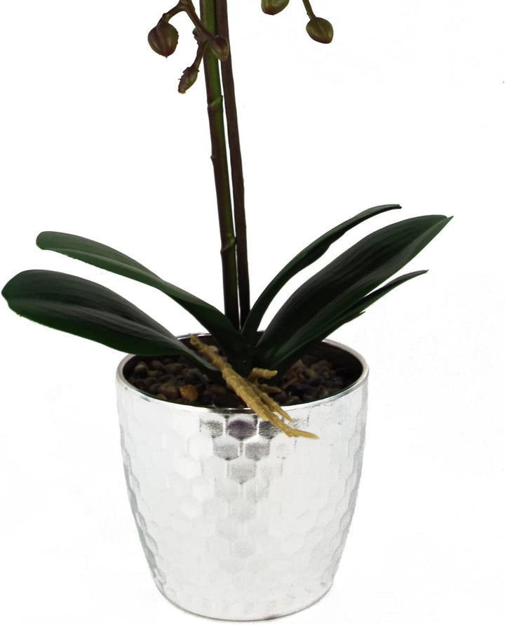 Leaf Design UK Realistische künstliche Orchidee im Topf 50 cm Dunkelrosa und Silberfarben, 50 cm Dun