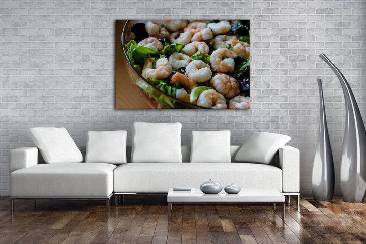 deyoli Garnelen Salat Format: 80x60 als Leinwand, Motiv fertig gerahmt auf Echtholzrahmen, Hochwerti