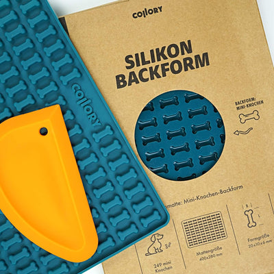 Collory Mini Knochen (2cm) Silikon Backform und Teigschaber Set, Backmatte für Hundekekse und Lecker
