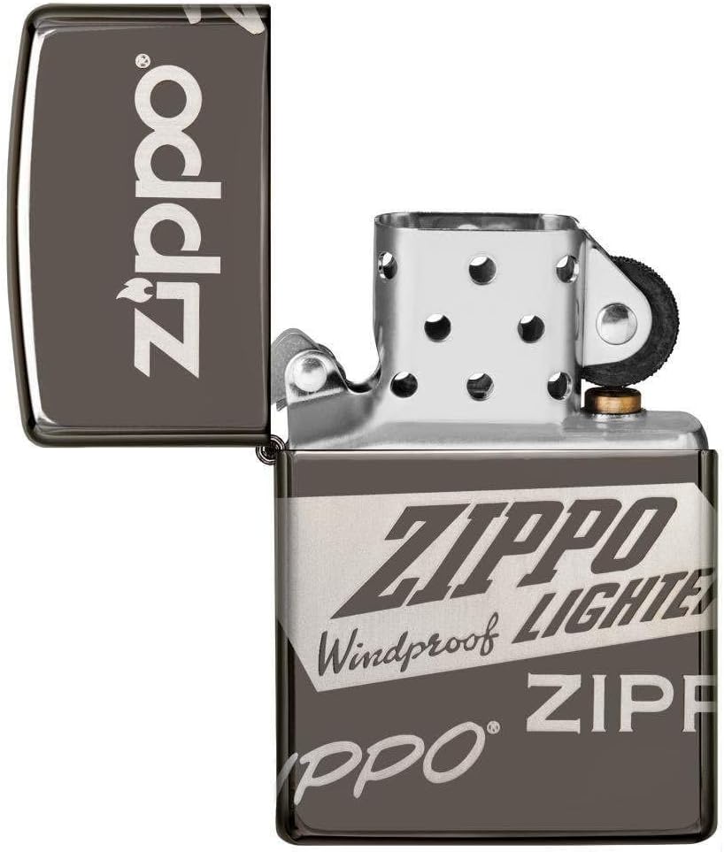 Zippo 49051 – Zippo Logo Design - Black Ice – Sturmfeuerzeug, nachfüllbar, in hochwertiger Geschenkb