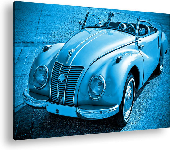 deyoli Alter Oldtimer klassiker Format 80x60 Effekt: Monocrome Blau als Leinwandbild, Motiv fertig g