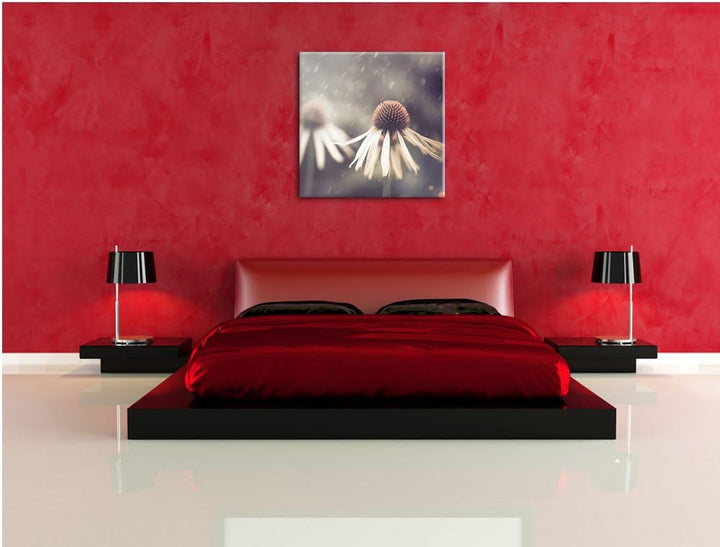 Pixxprint Blumen im Regen als Leinwandbild/Grösse: 70x70 cm/Wandbild/Kunstdruck/fertig bespannt, 70x