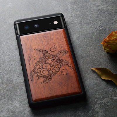 Carveit Hülle für Pixel 6 Case [Holz und TPU Silikon Hybrid Handyhülle] Stossfeste Stossstange handy