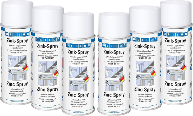 WEICON Zink-Spray 400 ml 6er Set | Rostschutzfarbe für alle Metalloberflächen | Farbe: leicht angewi