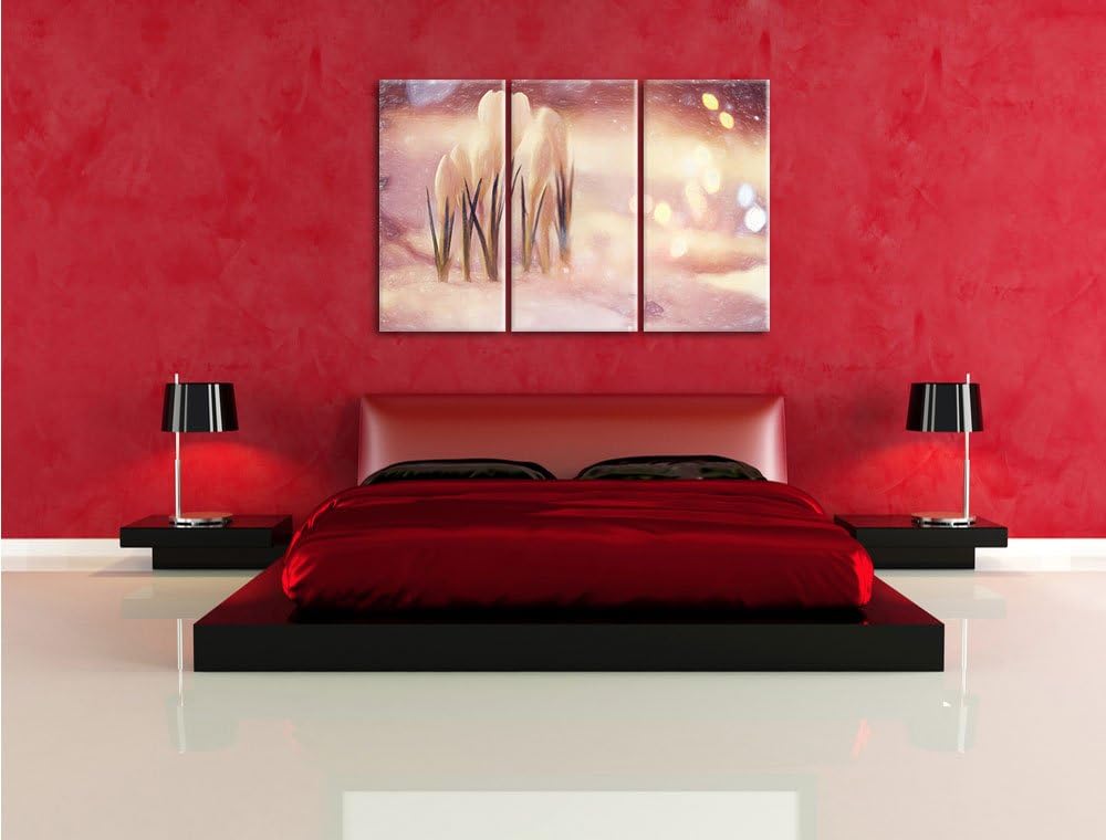 Pixxprint Schneeglöckchen im Frühjahr Kunst Buntstift Effekt 3-Teiler Leinwandbild 120x80 Bild auf L