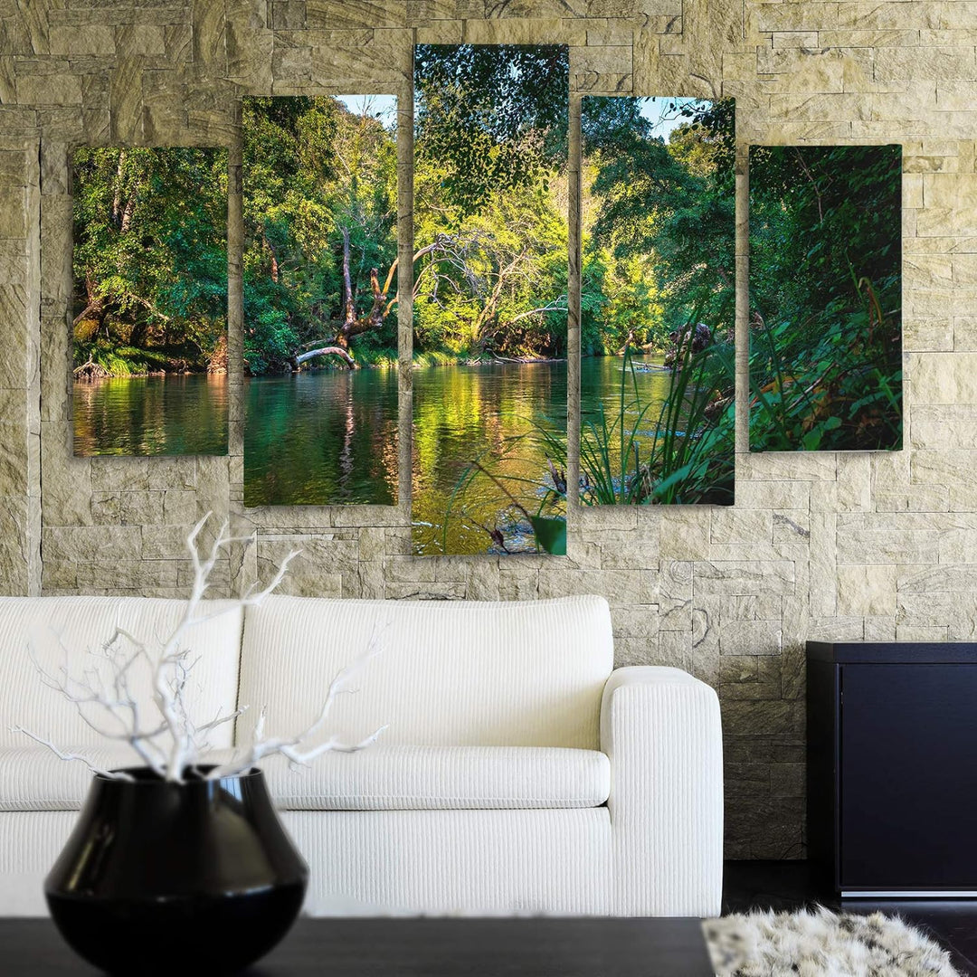 Bilder 5 Teilig Landschaft Deco Panel Kunst Wald Bäume Wasser grün 100x70 cm Deco panel 100x70 cm G,