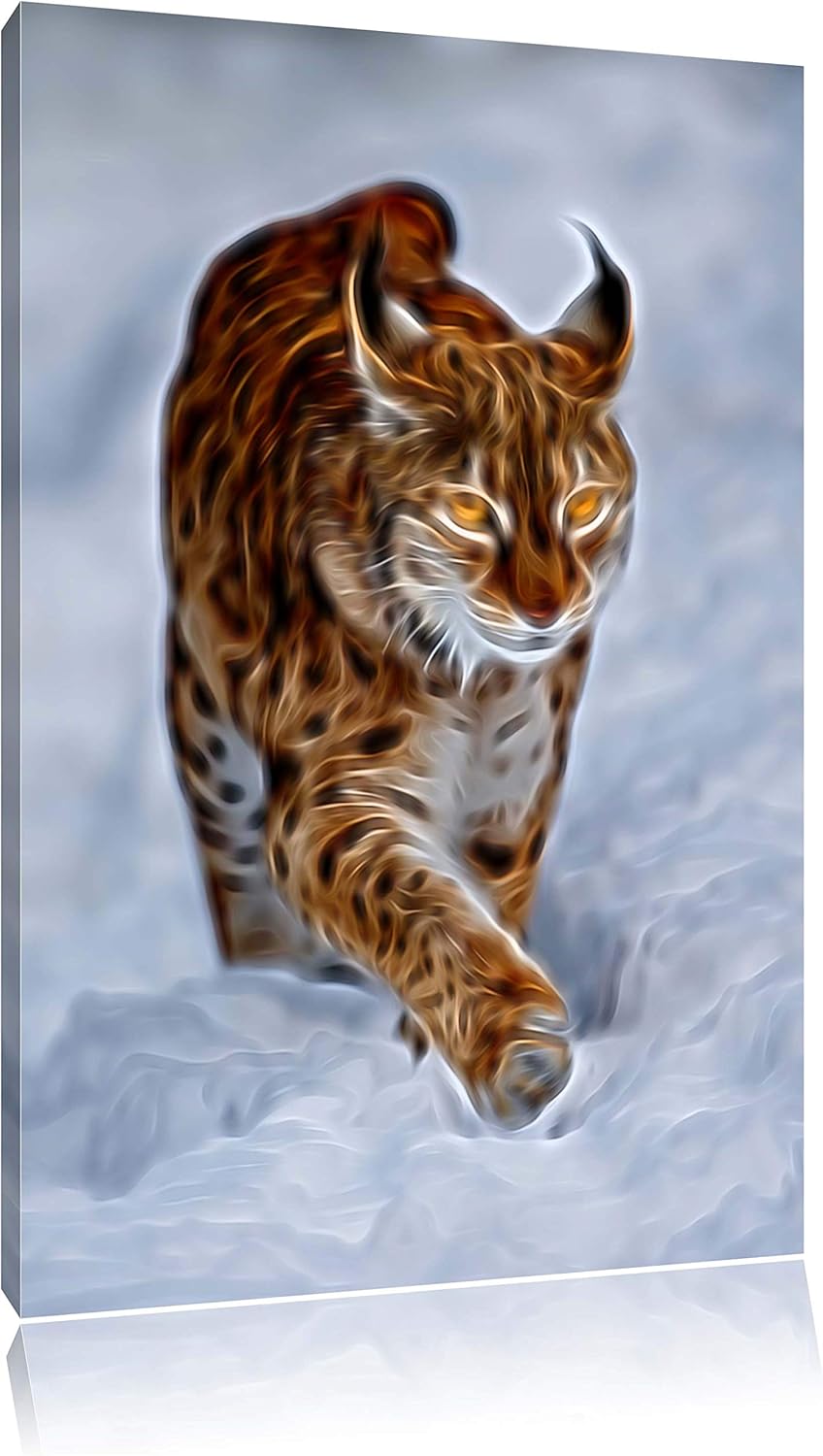 Luchs im Schnee Deluxe Format: 100x70 cm auf Leinwand, XXL riesige Bilder fertig gerahmt mit Keilrah