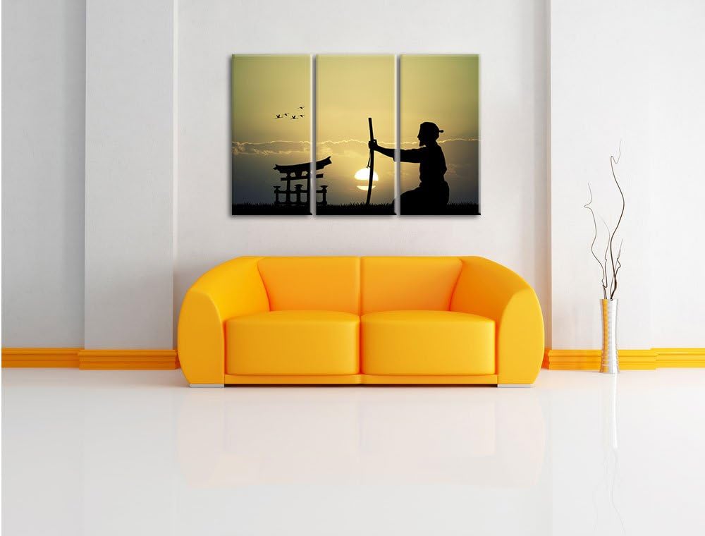 Pixxprint Samurai-Meister vor Horizont als Leinwandbild/Grösse: 3Teilig / Wandbild/Kunstdruck/fertig