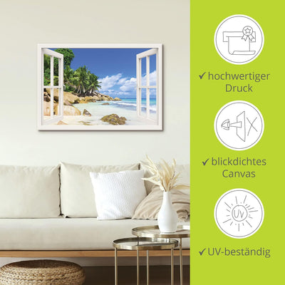 ARTland Leinwandbilder Wandbild Bild Leinwand 70x50 cm Querformat Fensterblick Strand Karibik Meer P