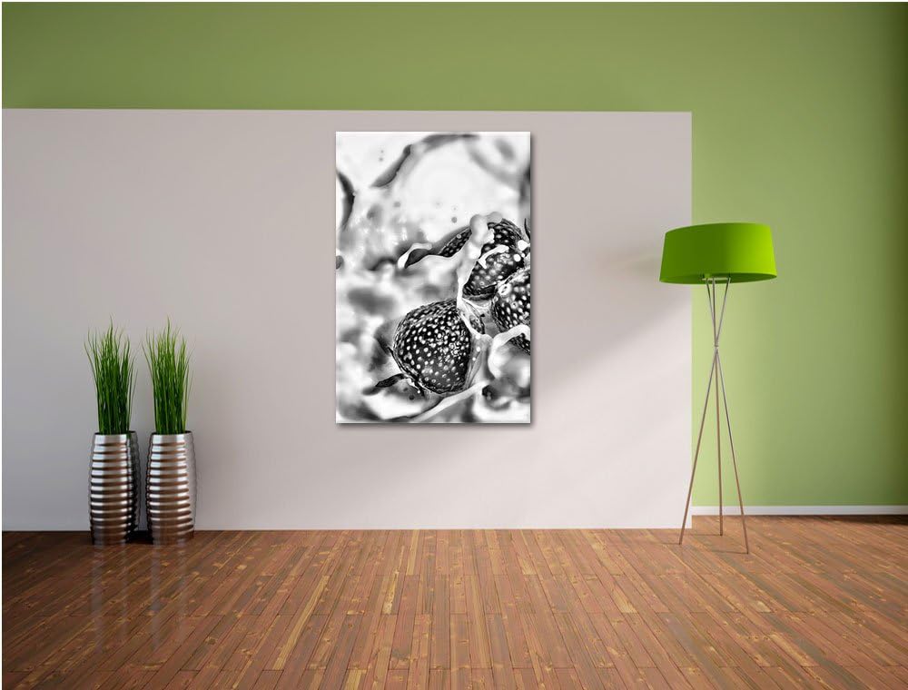 Pixxprint Monocrome, Erdbeeren in Milch Erdbeermilch, Format: 100x70 auf Leinwand, XXL riesige Bilde