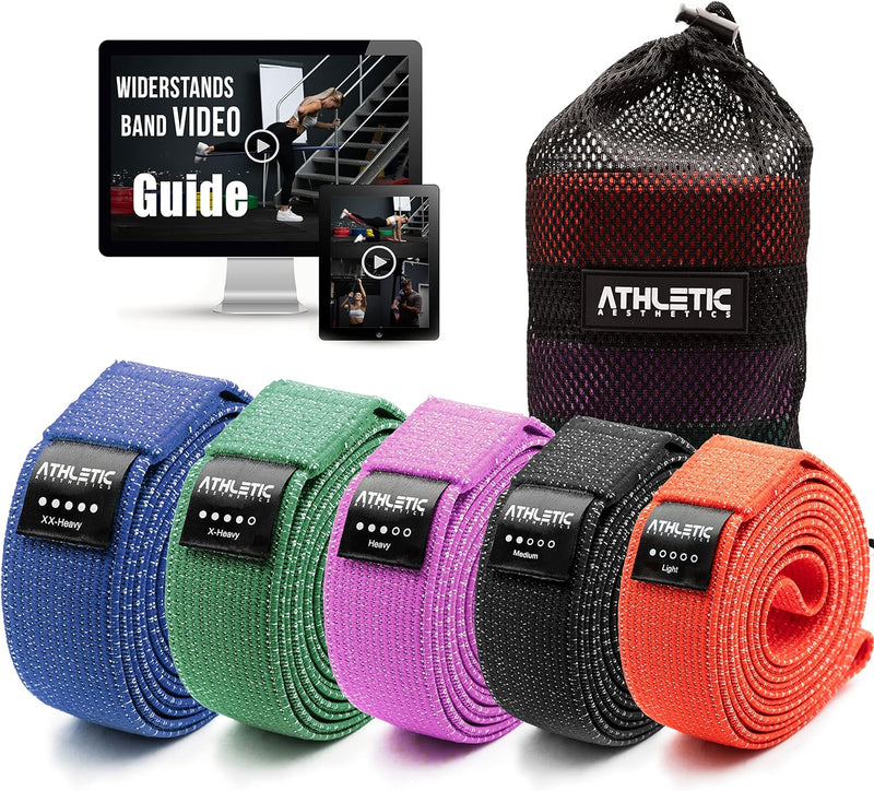 ATHLETIC AESTHETICS Premium Resistance Bands/Widerstandsbänder mit Stoff [ Als Fitnessband und Fitne