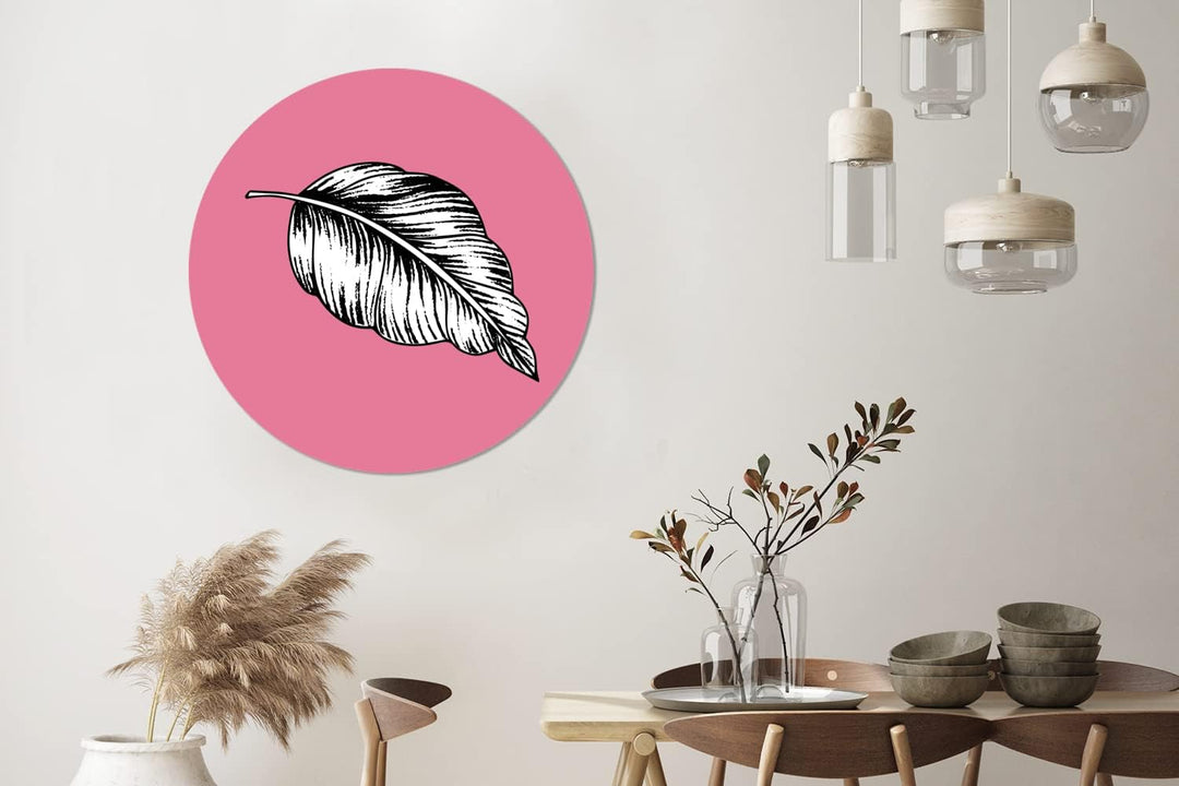 MuchoWow Wandbild Rund Wanddeko Deko Wohnzimmer Bilder 90x90 cm Blätter - Retro - Natur - Blumenkraf