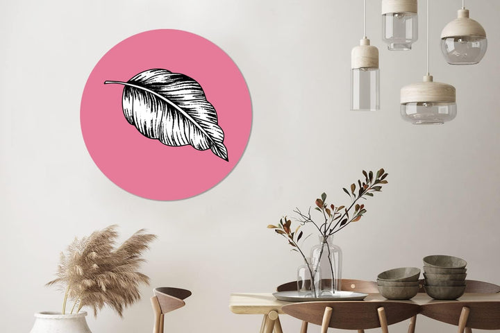 MuchoWow Wandbild Rund Wanddeko Deko Wohnzimmer Bilder 90x90 cm Blätter - Retro - Natur - Blumenkraf