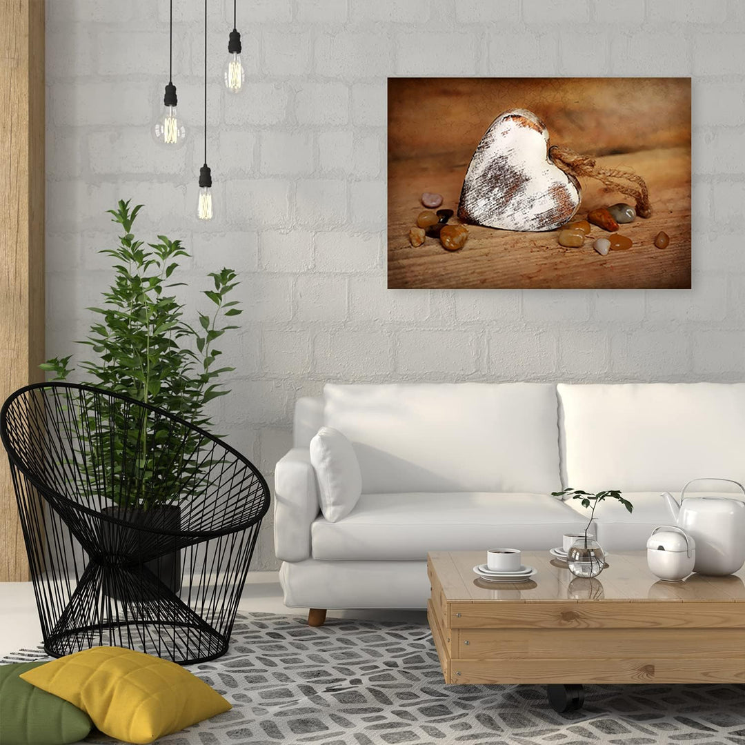 Feeby Bild auf Vlies Leinwand Hölzernes Herz 90x60 cm Kunstdruck Modern Wandbilder Deko Flur Wohnzim