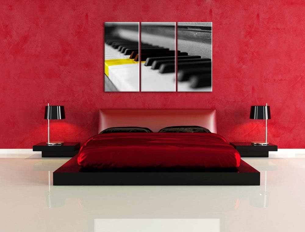 schönes Klavier mit gelben Tasten schwarz/weiss 3-Teiler Leinwandbild 120x80 Bild auf Leinwand, XXL