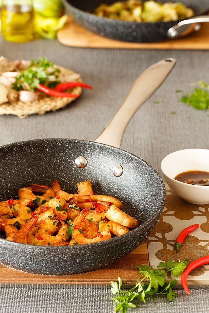 Monix Mineral - Pan 24 cm geschmiedetes Aluminium mit Antihaft, Steintyp, ohne PFOA, passende Indukt