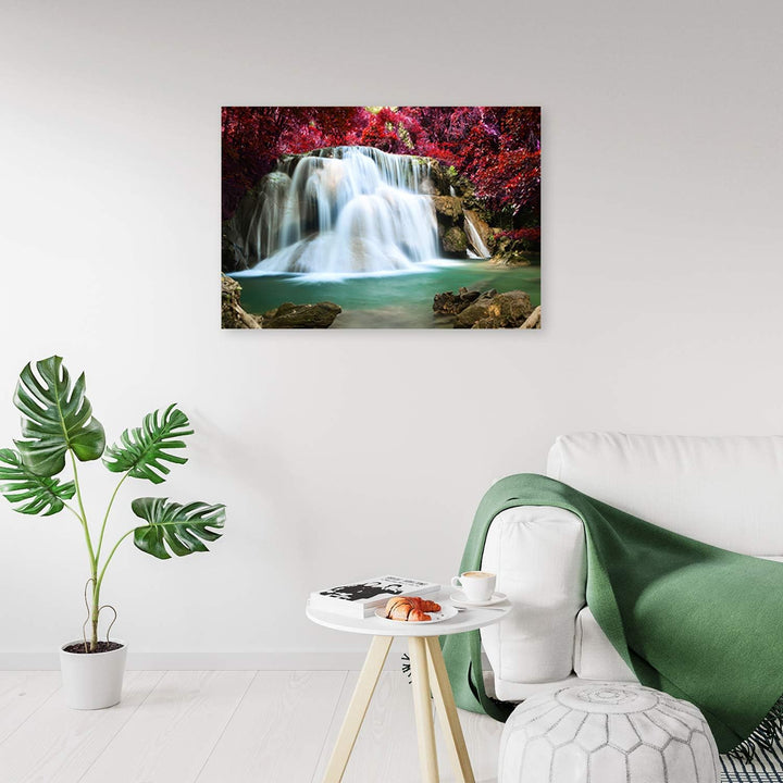Febby Vlies Leinwandbild XXL Natur Teich Wasserfall 80x60 cm Wandbild Kunst Bilder Schlafzimmer Deko