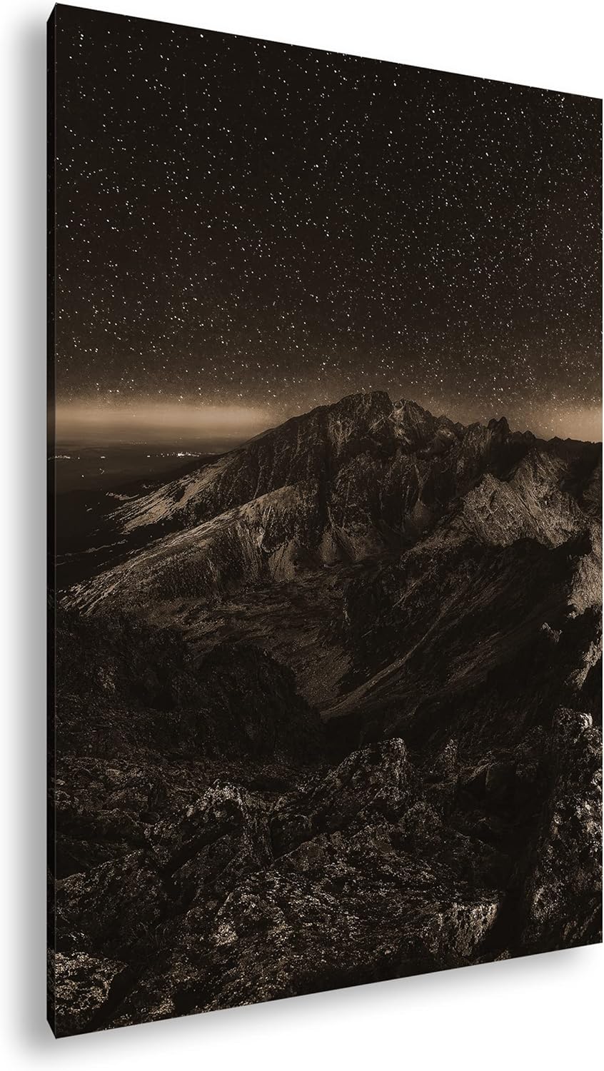 scheinende Nacht über den Bergen Effekt: Sepia, Format: 80x60 als Leinwandbild, Motiv fertig gerahmt
