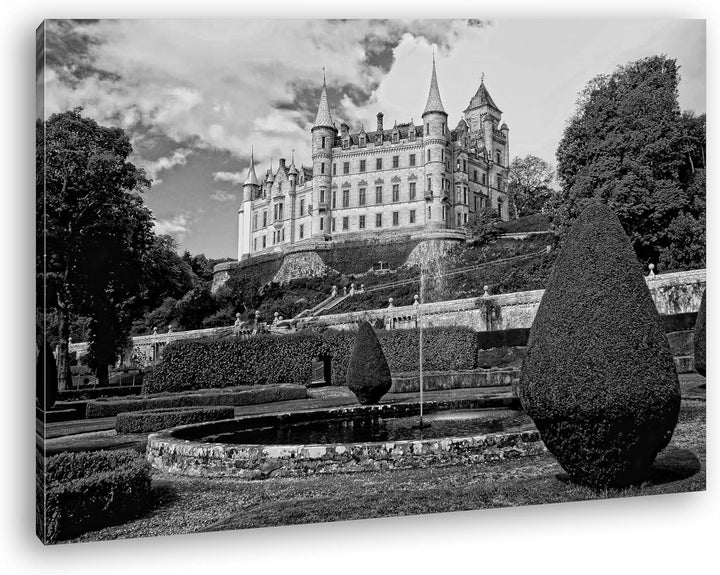 deyoli edles Schloss in Schottland Format: 80x60 Effekt: Schwarz/Weiss als Leinwand, Motiv fertig ge