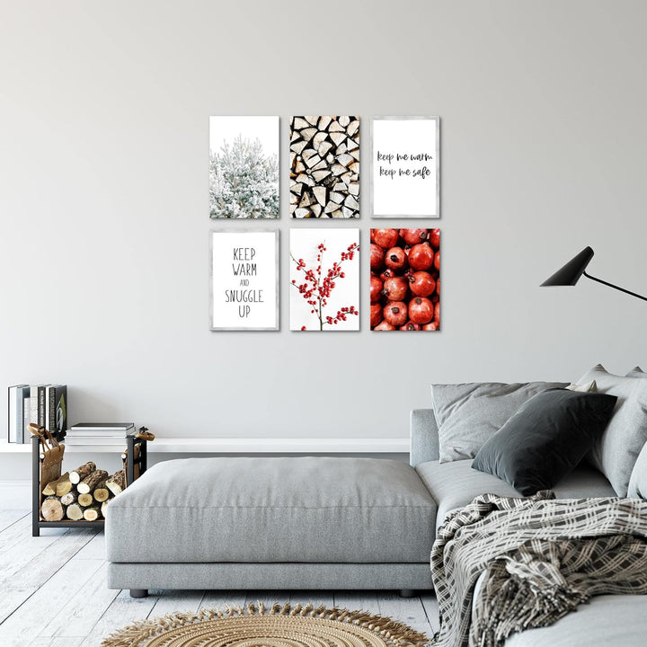 Novart Wandbilder Set - KOMPLETT AUFHÄNGFERTIG - Made in Germany - Moderne Bilder Winter Wohnzimmer