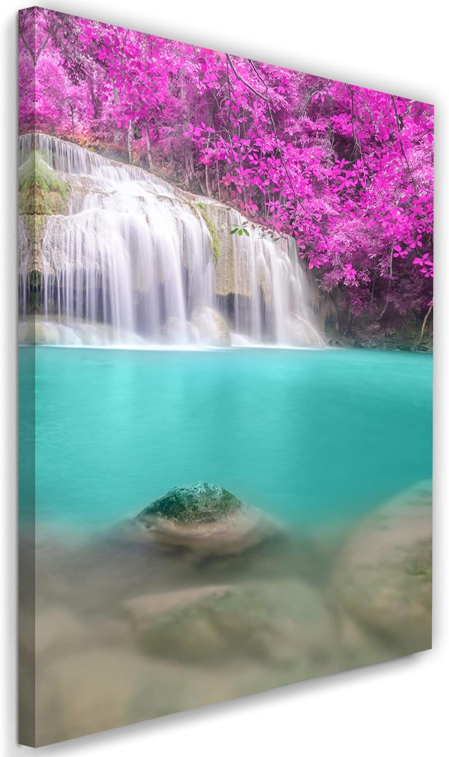 Feeby Vlies Leinwandbild Wasser Kaskade Natur Wasserfall 60x90 cm Druckbild Wandbild Wanddekoration