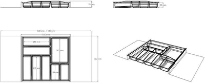 Generic Lana Solution Besteckeinsatz für 70er bis 120er Schubladen, 462 mm x 510 mm, weiss