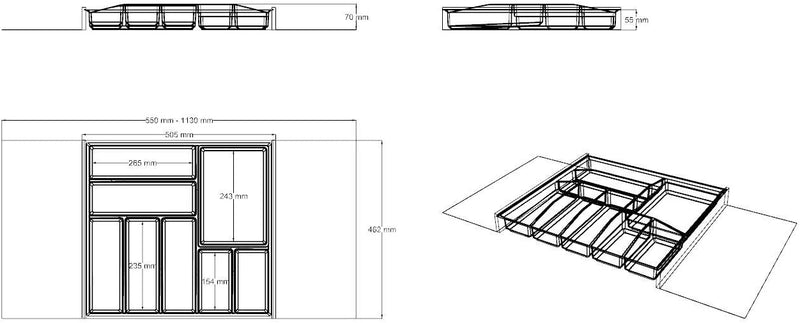 Generic Lana Solution Besteckeinsatz für 70er bis 120er Schubladen, 462 mm x 510 mm, weiss