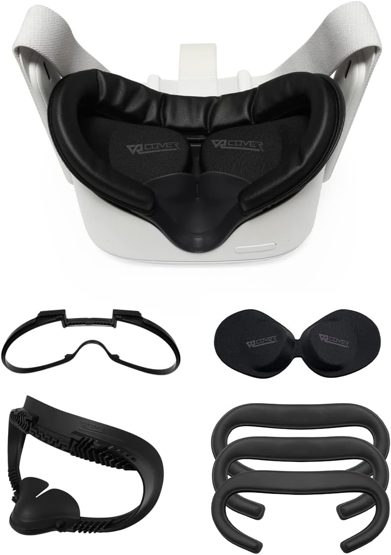 VR Cover Fitness Facial Interface and Foam Comfort Set with XL Spacer for Oculus/Meta Quest 2 (Dark