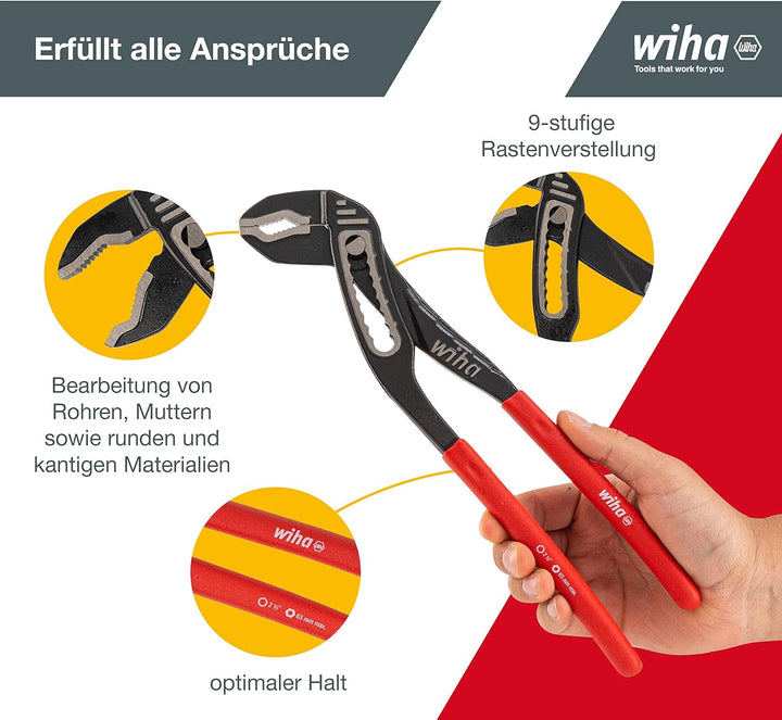 Wiha Wasserpumpenzange (27382) Classic I Wapu Zange 300 mm I durchgestrecktes Gelenk mit doppelter F