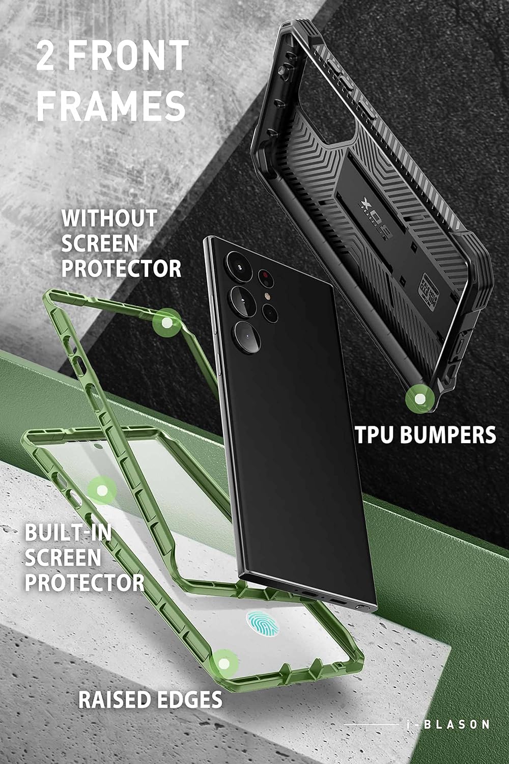i-Blason Armorbox Series Hülle für Samsung Galaxy S23 Ultra 5G Bumper Case mit 2 Vorderseite (ohne D