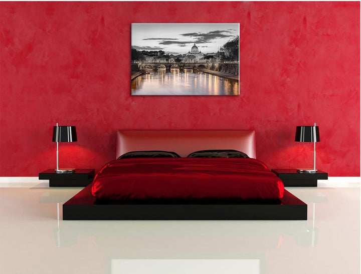 Nachtansicht der Basilika St. Peter in Rom B&W Detail, Format: 100x70 auf Leinwand, 100x70