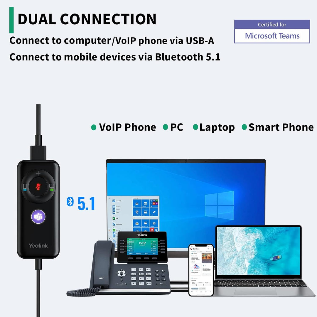 Yealink USB Headset UH38,Microsoft Teams Zertifizierte Stereo Kopfhörer mit Noise Cancelling Mikrofo
