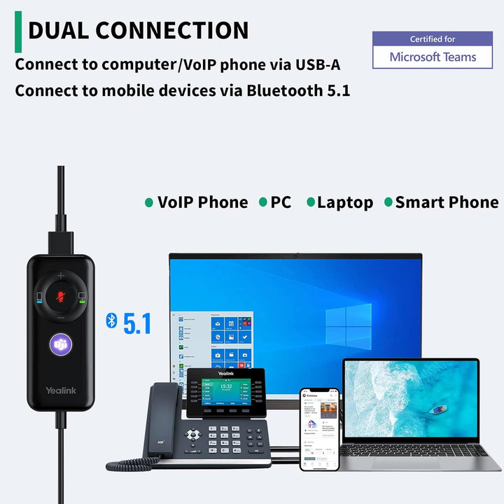 Yealink USB Headset UH38,Microsoft Teams Zertifizierte Stereo Kopfhörer mit Noise Cancelling Mikrofo