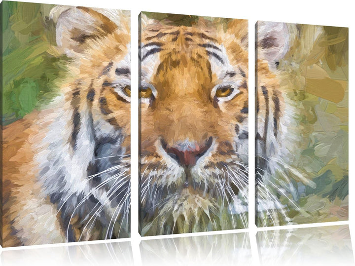 Tiger im Wasser NewArt 3-Teiler Leinwandbild 120x80 Bild auf Leinwand, XXL riesige Bilder fertig ger