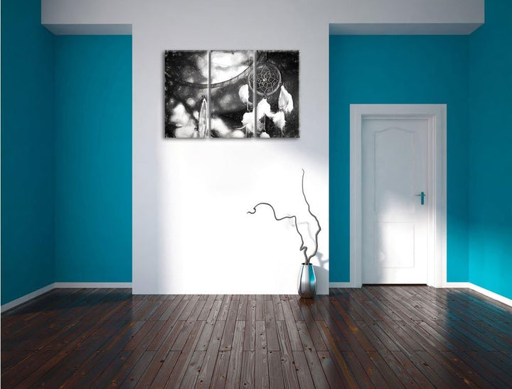 Pixxprint Traumfänger / 3-Teilig/Gesamtmass 120cm Leinwandbild bespannt auf Holzrahmen/Wandbild Kuns