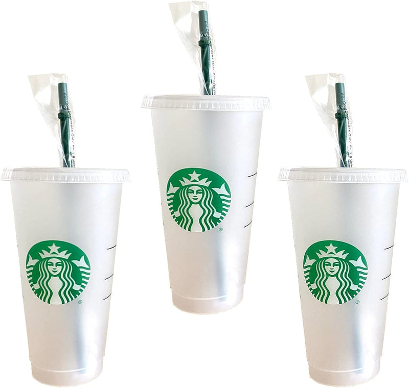 Starbucks Wiederverwendbare Trinkbecher aus Hartplastik, 680 ml, mit Deckel und grünem Strohhalm mit