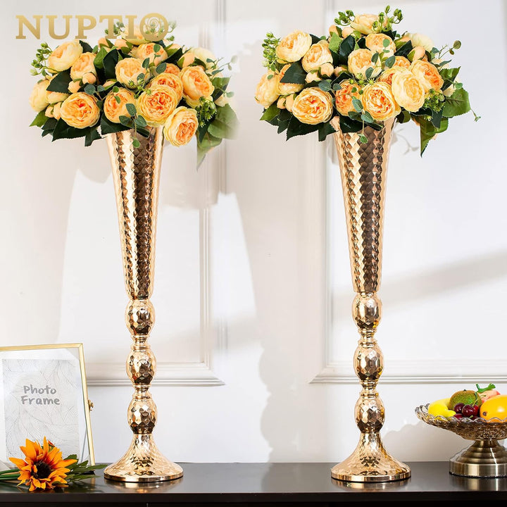 NUPTIO 2 Stück Mittelstücke für Hochzeitstisch, 61cm Hohe Metalltrompetenvase, Blumenvasen für Party