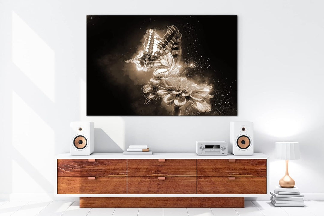 deyoli glitzernder Schmetterling Effekt: Sepia Format: 80x60 als Leinwandbild, Motiv fertig gerahmt