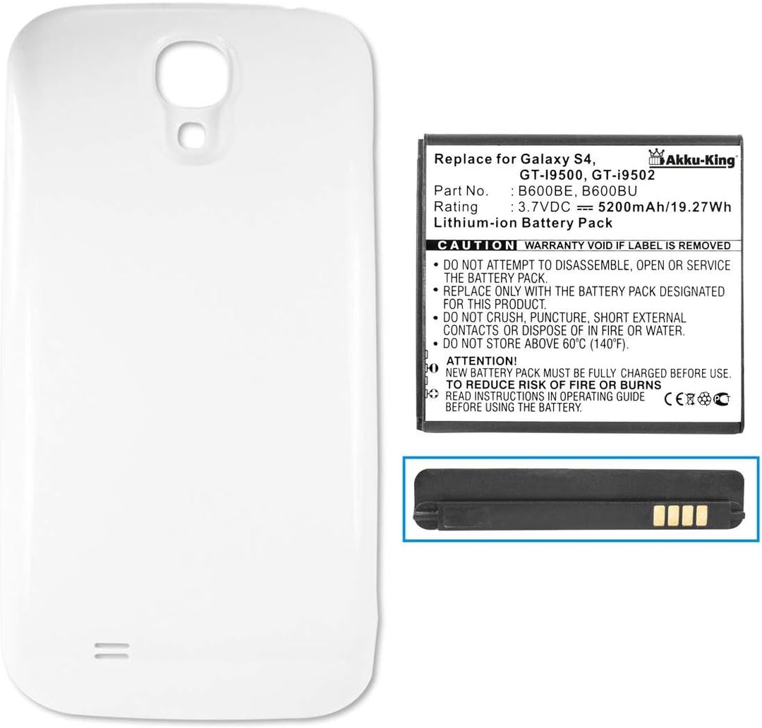 Akku-King Power-Akku kompatibel mit Samsung EB-B600BE, EB-B600BU - 5200 mAh Li-Ion Akkudeckel weiss