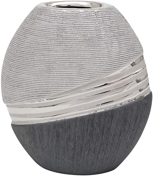 Dekohelden24 Edle Moderne Deko Designer Keramik Vase in Silber-grau oval, Silbergrau, 16 cm Vase ova