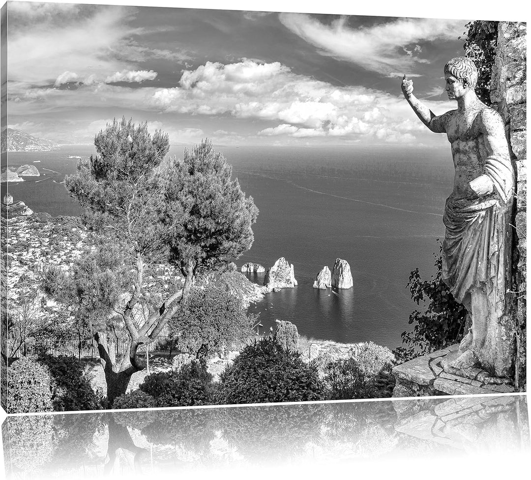Pixxprint Insel Capri in Italien Kunst B&W, Format: 100x70 auf Leinwand, 100x70