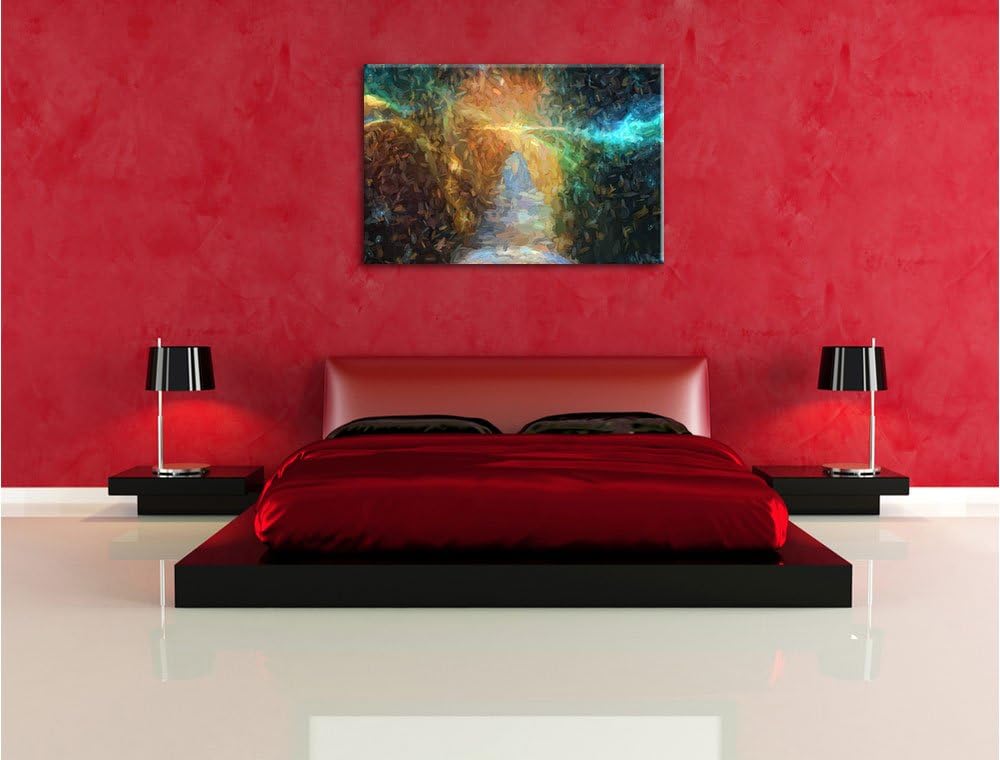 Pixxprint Treppe in die Galaxis als Leinwandbild/Grösse: 100x70 cm/Wandbild/Kunstdruck/fertig bespan
