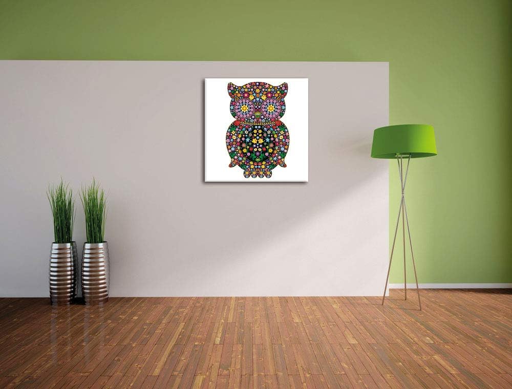 Eule aus Blumen Ornamenten, Format: 70x70 auf Leinwand, XXL riesige Bilder fertig gerahmt mit Keilra