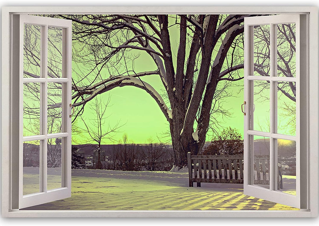 Feeby Bild auf Vlies Leinwand Eine Bank Unter Dem Baum Park Winter 90x60 cm Kunstdruck Modern Wandbi
